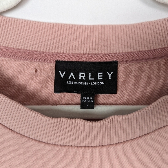 VARLEY L Light Pink Weymouth Tie Open Back Crewneck Pullover Sweater Terry Knit - Picture 15 of 16